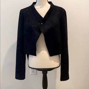 BCBG Maxazria faux suede jacket with sheer back